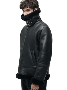 Chaqueta de Cuero Negra Estilo Aviador para Hombre - Product Image 3