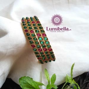 Antique Kemp Stone <b>Bangles</b>-Classic Gold Plated Brass & <b>Copper</b> Bracelet with Pearl & Diamond Accents - Product Image 3