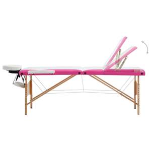 Table de massage pliable 3 zones blanche et rose, construction en bois - Product Image 4