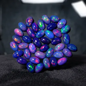 Opale d'Éthiopie naturelle 5x7mm, cabochon ovale bleu foncé, dos plat lisse, pierre précieuse en vrac pour la fabrication de bijoux - Product Image 6