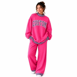 Soft Cotton Blend Oversized Lounge Set with Custom Letter Sweatshirt Women's Relaxed Fit <b>Mock</b> <b>Neck</b> Sweatshirt and Loose Pants - Product Image 3