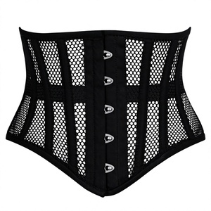 Faja Reductora de Cintura de Malla de Algodón Negro para Mujer, Control Firme, Diseño de Gancho y Ojo, Transpirable, Sin Costuras, 6 Piezas - Product Image 1