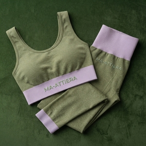 Conjunto Deportivo para Mujer en Verde Oliva y Lavanda, Bra Deportivo y Leggings de Cintura Alta para Yoga, Gimnasio, Fitness y Entrenamiento - Product Image 6