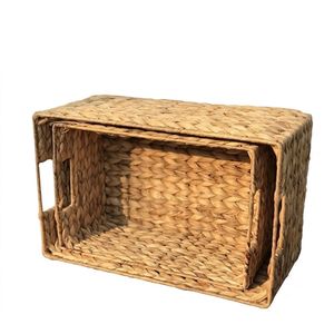 Eco-friendly <b>Storage</b> <b>Basket</b> from Natural Fiber Water Hyacinth with Sturdy Built-in Handle <b>Rectangular</b> <b>Baskets</b> Made in Vietnam - Product Image 3