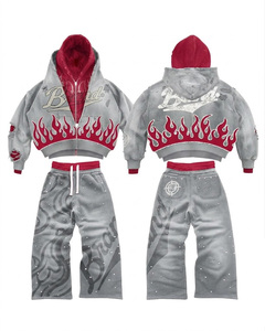 Conjunto de Sudadera con Capucha y Pantalones Deportivos de Doble Capa con Contraste, Estilo Urbano, Fabricación Personalizada Original, Bordado con Pedrería - Product Image 2
