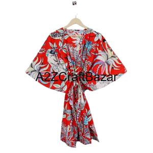 Caftán de Mujer 100% Algodón con Estampado Floral, Vestido Casual Coreano con Mangas para Dormir, Usar en la Playa, Bikini Ligero y Natural - Product Image 1