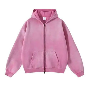 Sudadera con capucha unisex vintage de algodón 100% French Terry 450G, estilo de tendencia pesado, con cremallera, efecto desgastado por el sol y lavado ácido, la más vendida. - Product Image 3