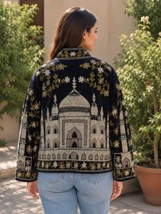 เสื้อแจ็คเก็ตปักลายเอกลักษณ์แห่งความรัก ทัชมาฮาล งานแฮนด์เมด ผ้ากำมะหยี่ซูซานี เสื้อโค้ทสไตล์อินเดีย โบฮีเมียน - Product Image 2