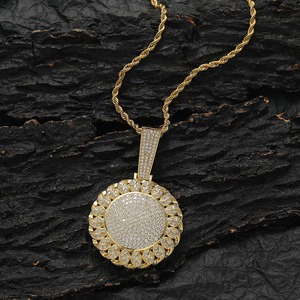 Fashion Charms Necklace Jewelry Hip Hop <b>Iced</b> <b>Out</b> Gold Plated Disc Cuban <b>Chains</b> Pendants Zircon Diamonds Fine Pendant for Men - Product Image 3