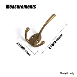 High Quality Metal Trippel <b>Hook</b> Antique Brass Finish <b>Wall</b> Mounted Coat <b>Rack</b> Hardware Two-Prong Robe <b>Hooks</b> for Home & Hotels - Product Image 2