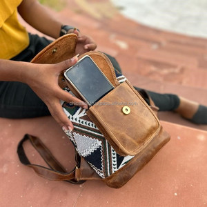 Nuevo estilo bohemio occidental Vintage hecho a mano Jacquard cuero cordón mochilas mano Stitch Klim cuero genuino estilo indio bolsas - Product Image 5