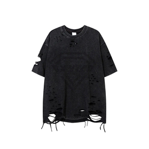 เสื้อยืดวินเทจสไตล์ย้อมสีเอซิดแบบขาดๆ สำหรับผู้ชาย ไซส์ใหญ่ ผ้าคอตตอนหนา สตรีทแวร์ ลายกราฟิกสั่งทำ ผลิตขายส่ง - Product Image 3
