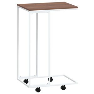 Mesa Auxiliar Pequeña y Portátil de Madera Sintética y Hierro en Blanco y Marrón para Sala de Estar - Product Image 2