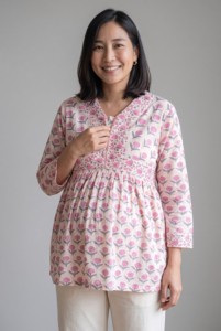 Women’s Cotton Hand Block Printed <b>Top</b> Casual Ethnic Blouse <b>Loose</b> Fit Summer Wear Gift for Her - Product Image 2
