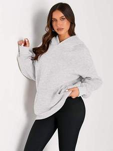 Light Gray Hooded Pullover Sweatshirt Solid Color Regular Sleeve French Terry Material Autumn Wear Men's Casual Style - Product Image 3