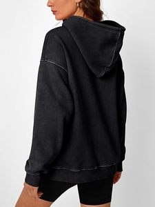 Sweat-shirt à capuche noir surdimensionné à manches longues, couleur unie, en coton French Terry, avec poche, unisexe, pour l'automne - Product Image 2