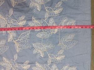 Bulk Supply Sky Blue Cotton Fabric with Cream Tropical Leaf 3D Cord Embroidery and Dori Work for Designer Apparel - Product Image 4