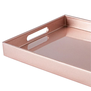 Luxury Metallic Rose Gold Lacquered Serving <b>Tray</b> with Handles Decorative <b>Tray</b> for Eating, Snacks, Drinks, Food Serving - Product Image 2
