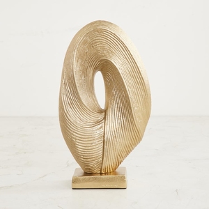 Luxe Gold Finished Abstract Wave Loop Sculpture Accent <b>Object</b> with Finely Chiseled Surface Ribs for Modern Interior Home Staging - Product Image 4
