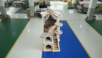Arbre à chat de style royal de luxe en bois, meubles pour animaux de compagnie de style baroque européen, villa avec escaliers et coussin en velours pour les grands chats