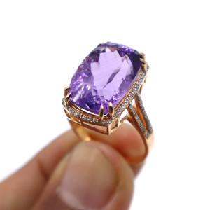 Bague en argent sterling 925 plaqué or rose avec améthyste violette naturelle et diamant, bijou cadeau pour femme - Product Image 5