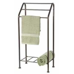 Skies Trader Industrial Black Metal Towel Rack Freestanding 3 Tier Bathroom Organizer with <b>Rustic</b> Wood Storage Bottom <b>Shelf</b> - Product Image 3