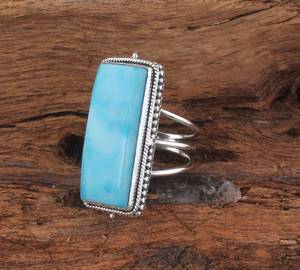 Anillo de Plata Larimar, Anillo de Plata de Ley 925, Plata de Ley 925 Sólida - Product Image 3