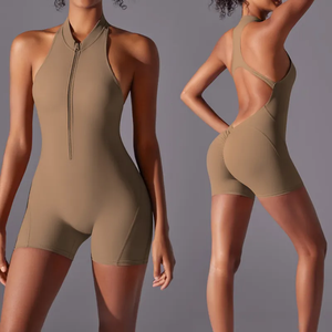 <b>Back</b> Fitness Jumpsuit Custom Front Women Sports Wear Sleeveless Tight Fitting 2-Piece Yoga Body Suit Solid Breathable Quick Dry - Product Image 5