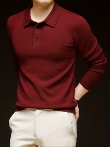 Men's Autumn/Winter 430g Thickened Sweater <b>Base</b> <b>Layer</b> Casual Solid Color Fine Knit Lapel <b>Wool</b> Blend Warm Sweater Top - Product Image 3