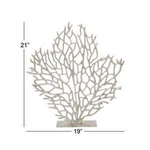Sculpture Métallique Artisanale de Luxe, Accent Décoratif Élégant pour Appartements et Condominés Modernes, Alliage de Zinc Plaqué Argent Corail - Product Image 1