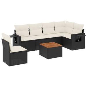 Set Divano da Esterno a 7 Pezzi in Polyrattan Nero con Cuscini - Elegante Arredamento da Giardino - Product Image 2