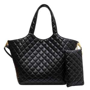 Sac fourre-tout décontracté pour femme en cuir véritable grande capacité portable de marque de luxe Golden Bridge avec deux motifs matelassés - Product Image 1