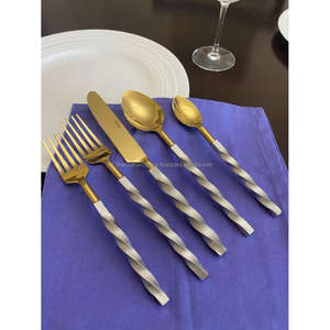 Wedding Decor Gold Forks Spoons And Knife <b>Set</b> of 5 Pieces Luxury Cutlery <b>Set</b> Black Handles Restaurant Supplies Latest Style - Product Image 6