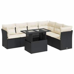 Conjunto de sofá de jardín de ratán PE negro de 7 piezas, muebles de exterior elegantes y resistentes a la intemperie, asientos seccionales para jardín y patio. - Product Image 2