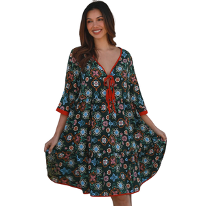 Mini vestido con estampado floral para mujer, vestido de moda con corte en A - Product Image 3