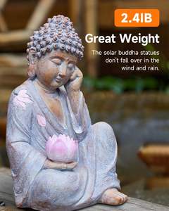 งานฝีมือเรซิ่น รูปปั้นพระพุทธรูปอาร์ตเดโค พร้อมไฟดอกบัว ไฟโซลาร์ตั้งโต๊ะกันน้ำ IP65 ตกแต่งสไตล์เซน สำหรับบ้านและสำนักงาน - Product Image 5