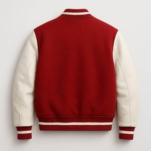 เสื้อแจ็คเก็ตผู้ชาย RELEVO INDUSTRIES สีแดง แบบ Varsity  ตกแต่งด้วยผ้าควิลท์ แขนเสื้อสีขาว ปักตัวอักษร R สไตล์ High Street คอตั้ง ทรงปกติ - Product Image 6