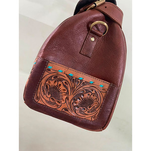 Sac de voyage pour ordinateur portable en cuir véritable de style occidental avec laine aztèque, grande capacité, portable et design tendance - Product Image 3