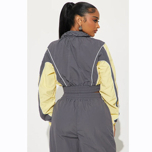 Survêtement femme color block avec pantalon long à capuche et cordon de serrage, style sportif léger, coupe-vent décontracté pour le printemps - Product Image 5