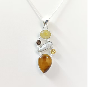 Colgante de Plata de Ley 925 de Lujo con Múltiples Piedras Preciosas, Diseño Moderno, para Usar en Cualquier Ocasión, Unisex - Product Image 3