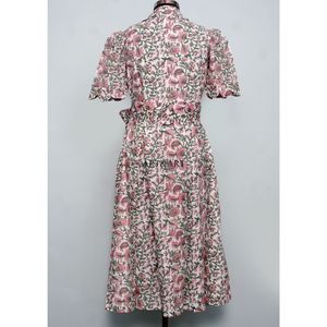 ชุดเดรสผู้หญิงทำมือ ผ้าฝ้าย 100% สวมใส่สบาย ทรงคังกูร่า ความยาวปานกลาง ลายดอกไม้ แต่งลูกไม้ แขนยาว พิมพ์ลายดิจิทัล ทรงเอไลน์ เหมาะสำหรับงานปาร์ตี้ - Product Image 6