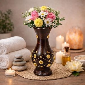 <b>Rustic</b> Wooden Flower Vase Handmade Sheeshamwood Round Tabletop Vessel 8"-12" Diameter for Home <b>Office</b> Decor - Product Image 1