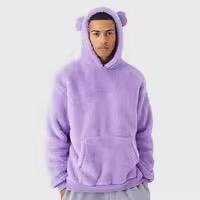 Sudadera con Capucha de Forro Polar Morado para Hombre, Estilo Casual, Talla Grande, Color Sólido, Corte Regular, para Otoño, Sudadera Sherpa - Product Image 2