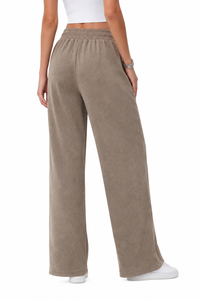 Pantalon décontracté taille haute pour femme, coupe droite, respirant, style streetwear, ample, longueur intégrale, couleur unie, taille élastique, avec poches - Product Image 2