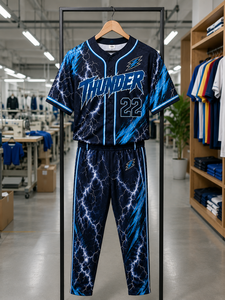 Thunder Baseball Uniform Set Sublimated Jersey Pants Men's <b>Athletic</b> Team Wear Custom Logo Design Breathable Polyester - Product Image 5