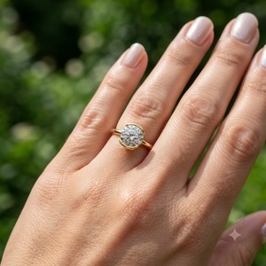 Bague de fiançailles de luxe solitaire demi-sertie brillante 2 carats en or massif 14K avec diamant de laboratoire pour anniversaire de mariage - Product Image 4