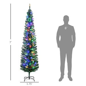 Albero di Natale Artificiale Sottile da 2,1 m con Luci LED Colorate e Base in Acciaio per Decorazioni Interne - Product Image 3