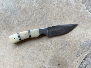 Drop Point Hunting Knife Damascus Steel Blade Bevel Edge 0.7mm Thickness DIY Grade Ivory Handle - Product Image 3