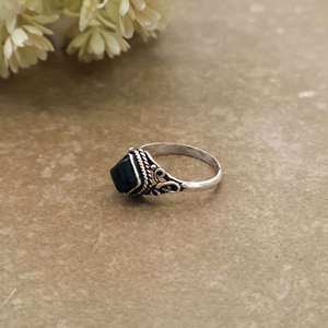 SHYAM JEWELRS 925 Silver Plated Black Onyx Handmade <b>Adjustable</b> <b>Square</b> Gemstone Ring Antique Boho Ethnic Jewelry Rajasthan Unisex - Product Image 3