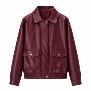 Chaqueta de Motocicleta de Piel de Oveja Tejida para Mujer, Manga Larga, Cuello Alto, Cierre de Cremallera, Estilo Vintage, Ropa de Invierno - Product Image 5